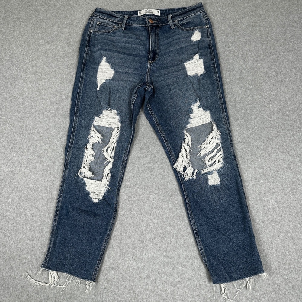 Hollister‎ Jeans Women's 29x27 Curvy High Rise Mom Distressed Raw Hem Blue Denim
